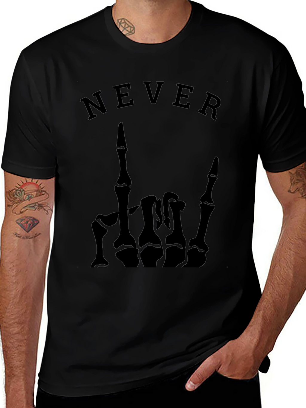 Never Skeleton Hand Graphic Tee - Black T-Shirt