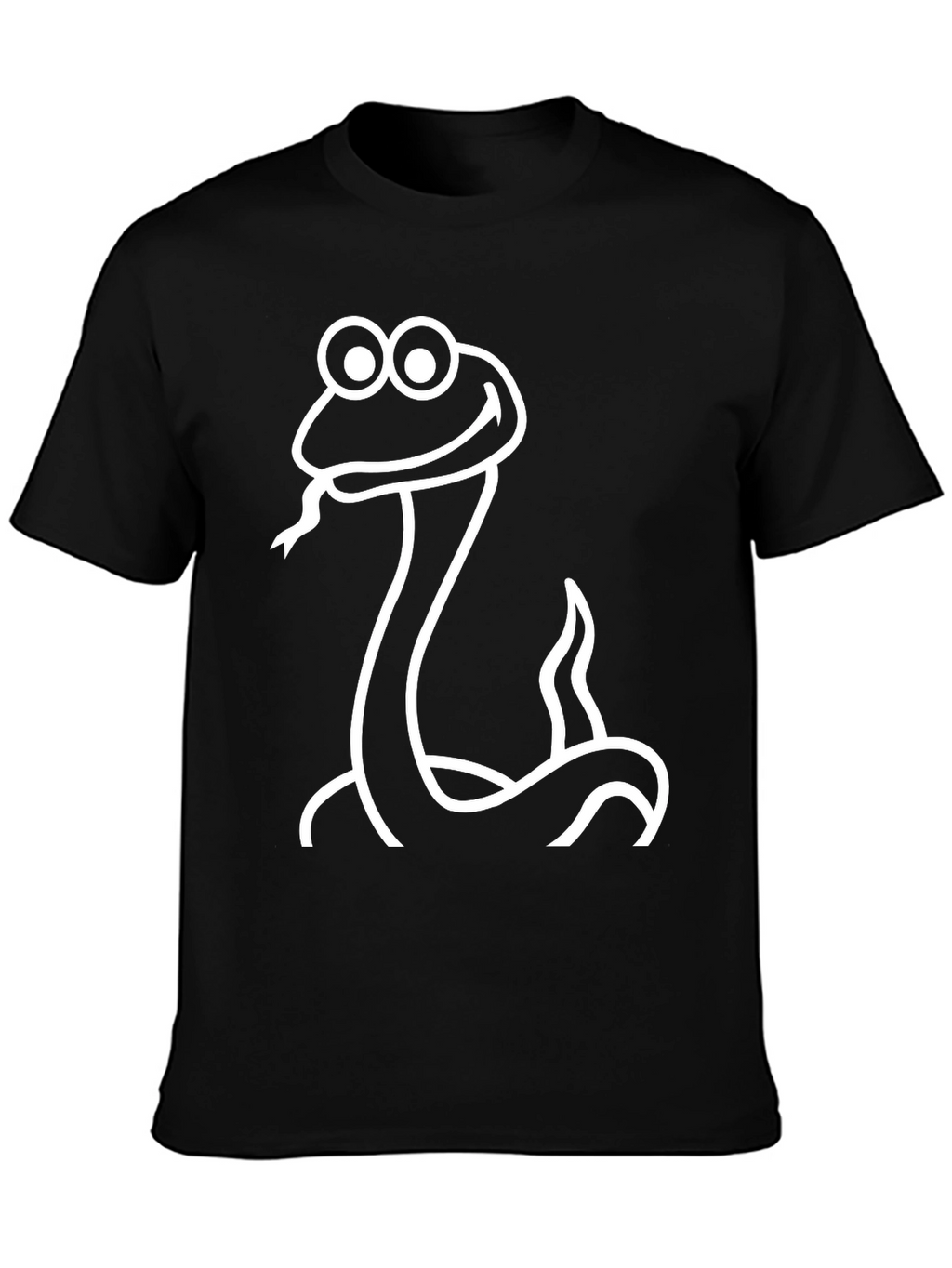 Cartoon Snake Graphic Tee - Black Cotton