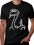 Cartoon Snake Graphic Tee - Black Cotton