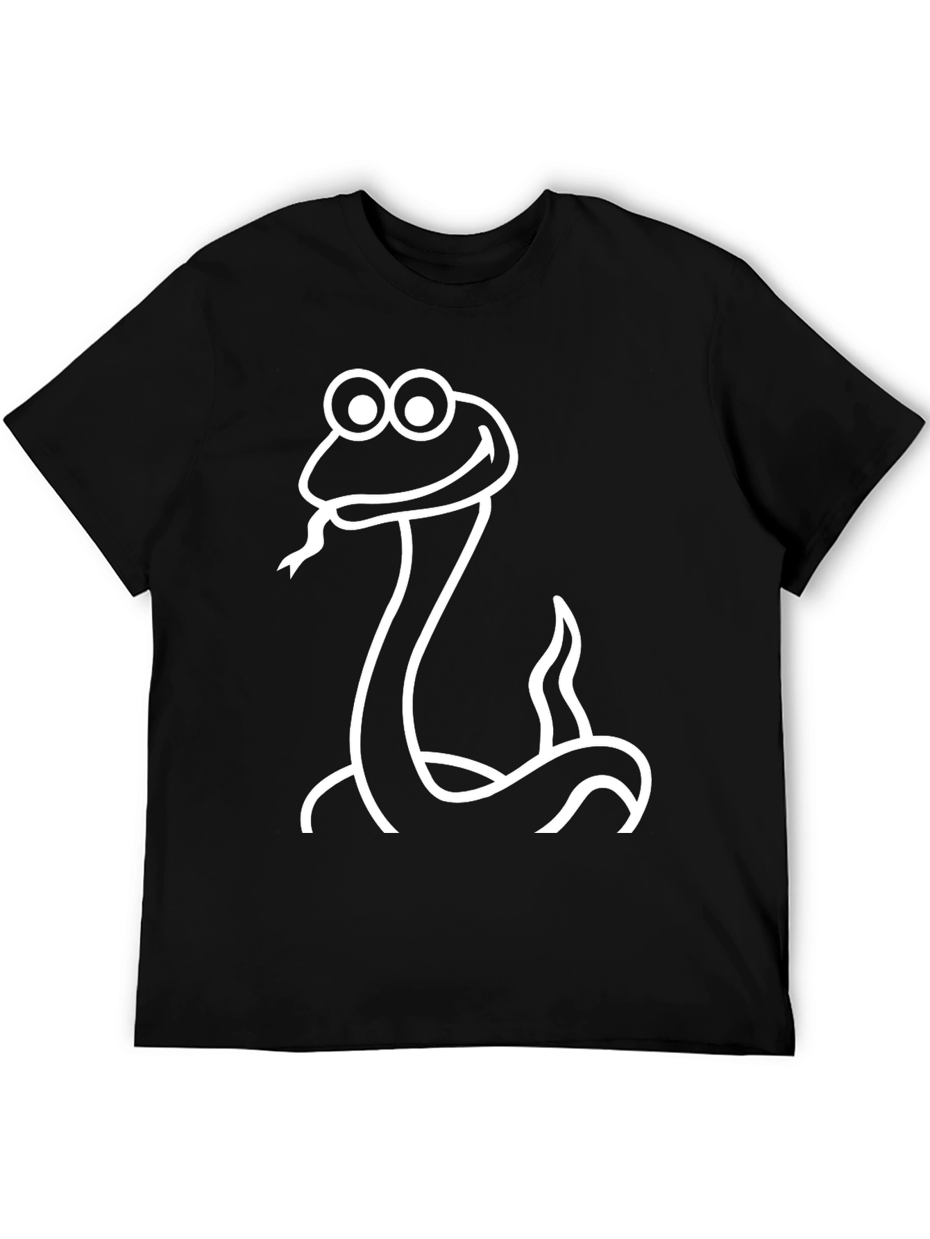 Cartoon Snake Graphic Tee - Black Cotton