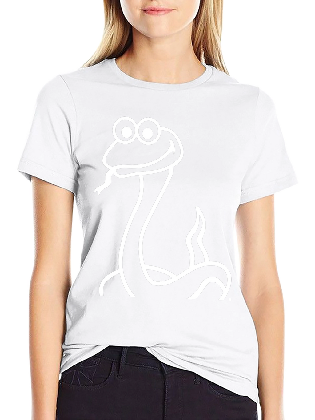 Cartoon Snake Graphic Tee - Black Cotton