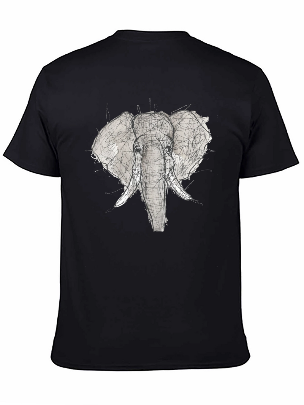 Elephant Sketch Graphic Tee - Black Cotton T-Shirt