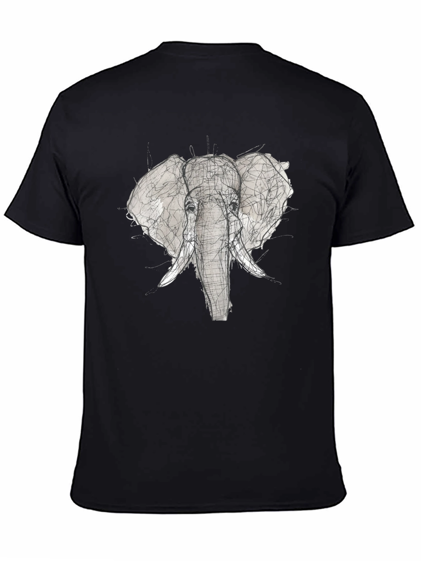 Elephant Sketch Graphic Tee - Black Cotton T-Shirt