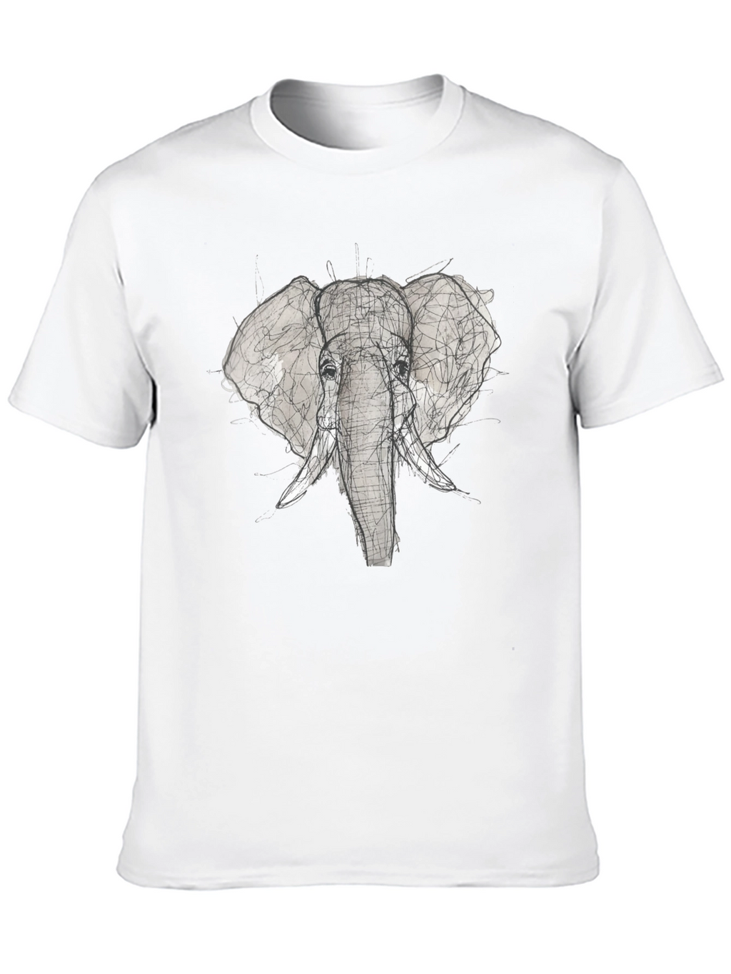 Elephant Sketch Graphic Tee - Black Cotton T-Shirt