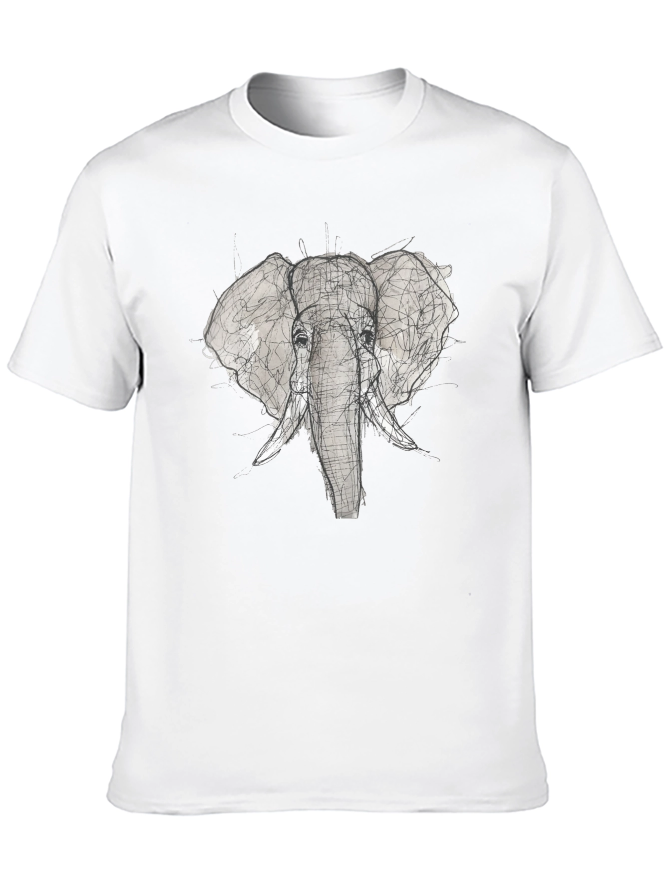 Elephant Sketch Graphic Tee - Black Cotton T-Shirt