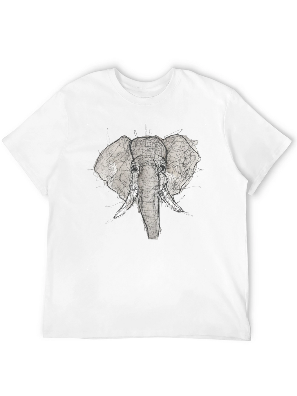 Elephant Sketch Graphic Tee - Black Cotton T-Shirt