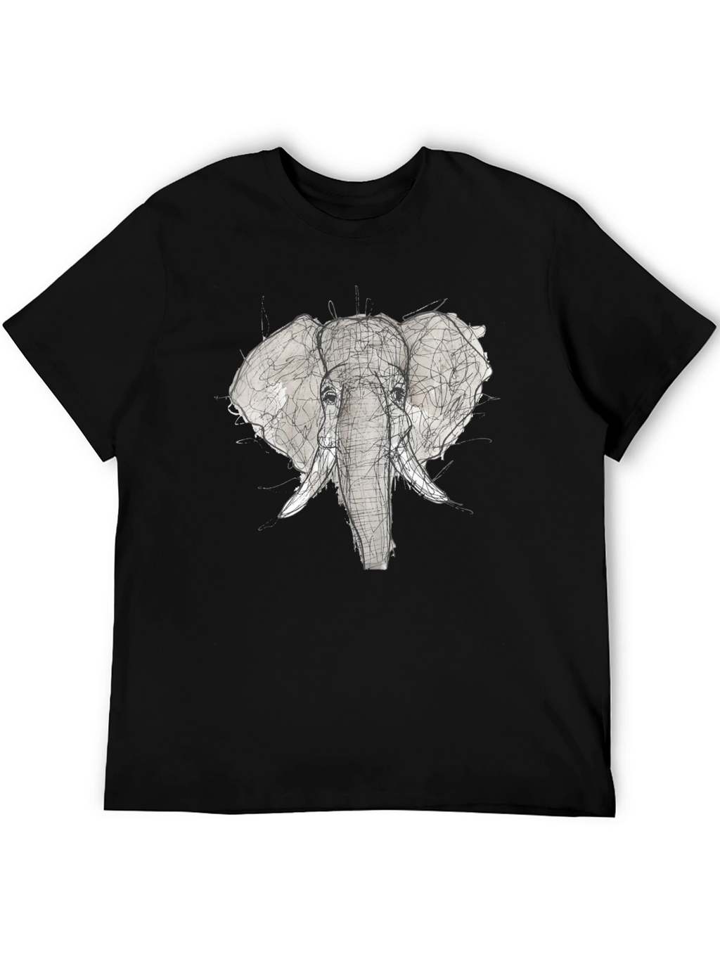 Elephant Sketch Graphic Tee - Black Cotton T-Shirt