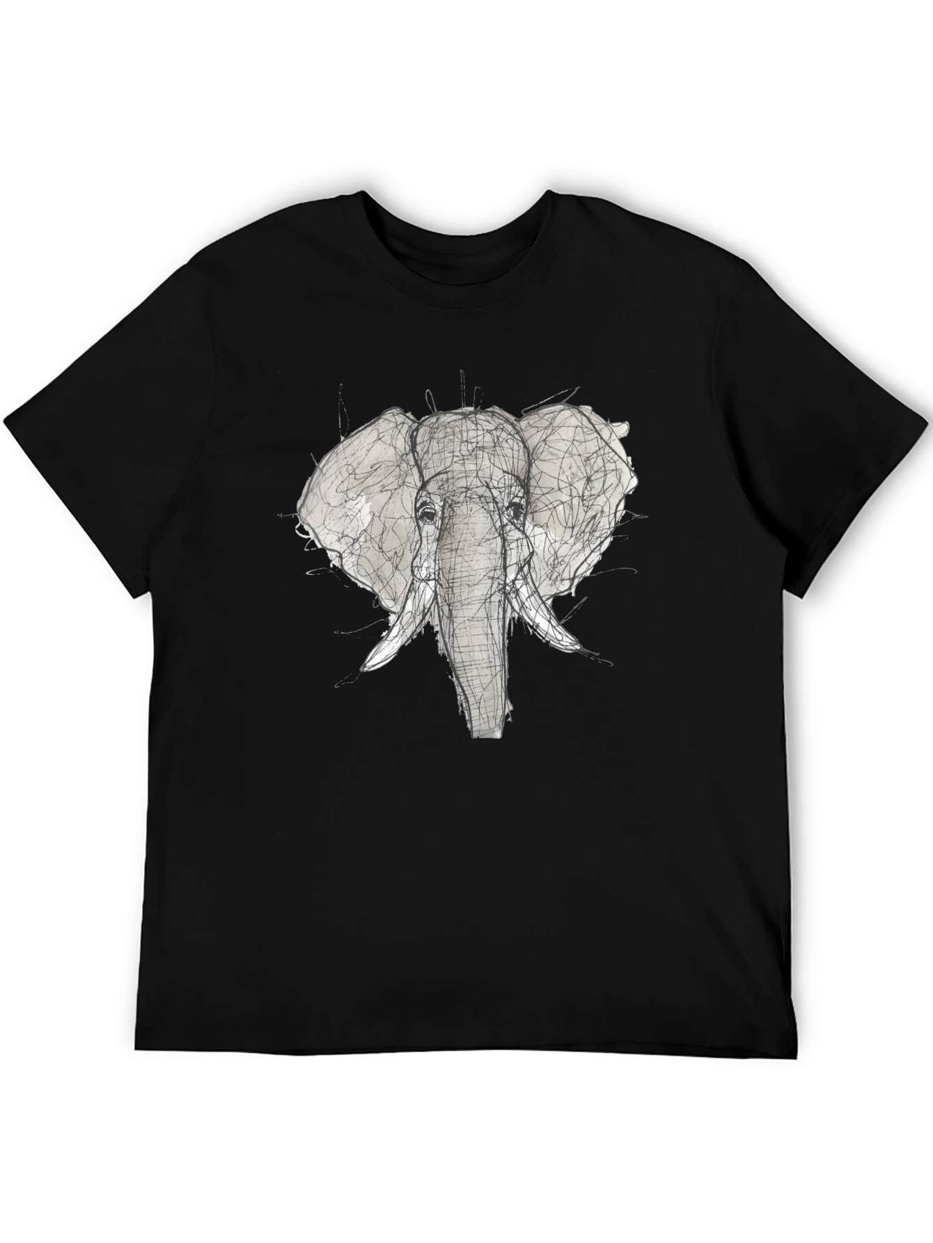 Elephant Sketch Graphic Tee - Black Cotton T-Shirt
