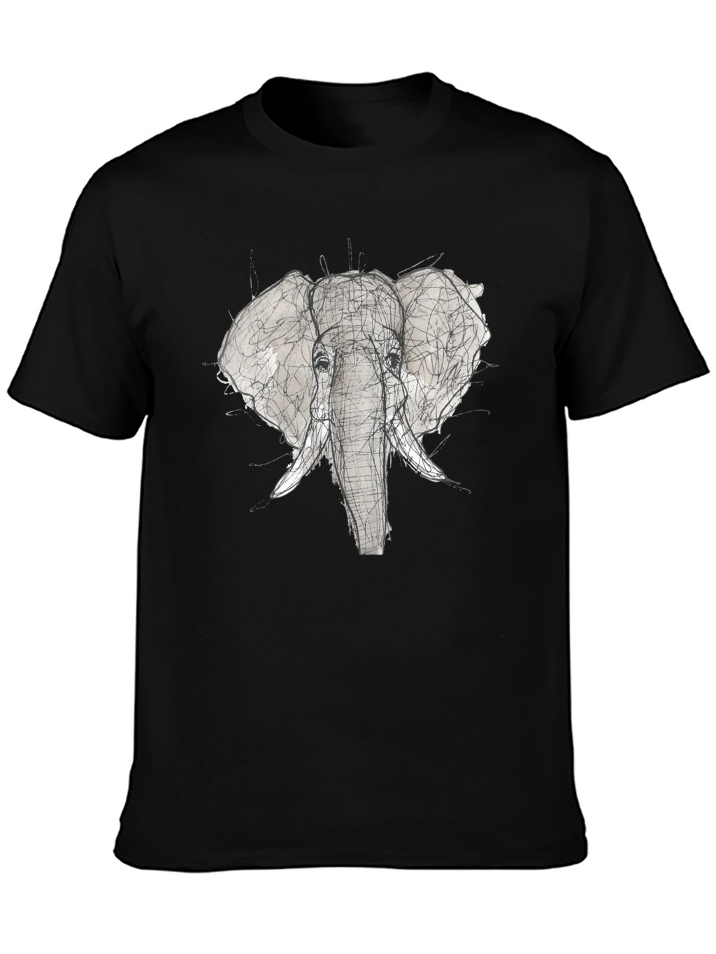 Elephant Sketch Graphic Tee - Black Cotton T-Shirt