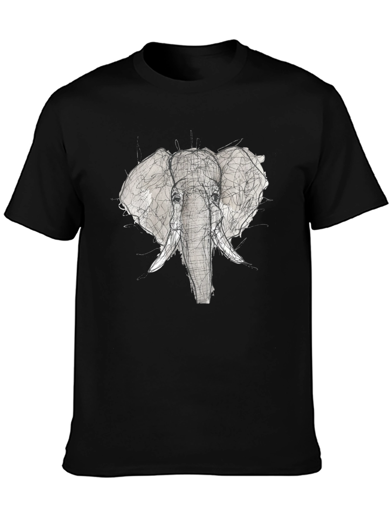 Elephant Sketch Graphic Tee - Black Cotton T-Shirt
