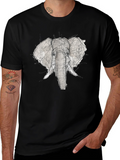 Elephant Sketch Graphic Tee - Black Cotton T-Shirt