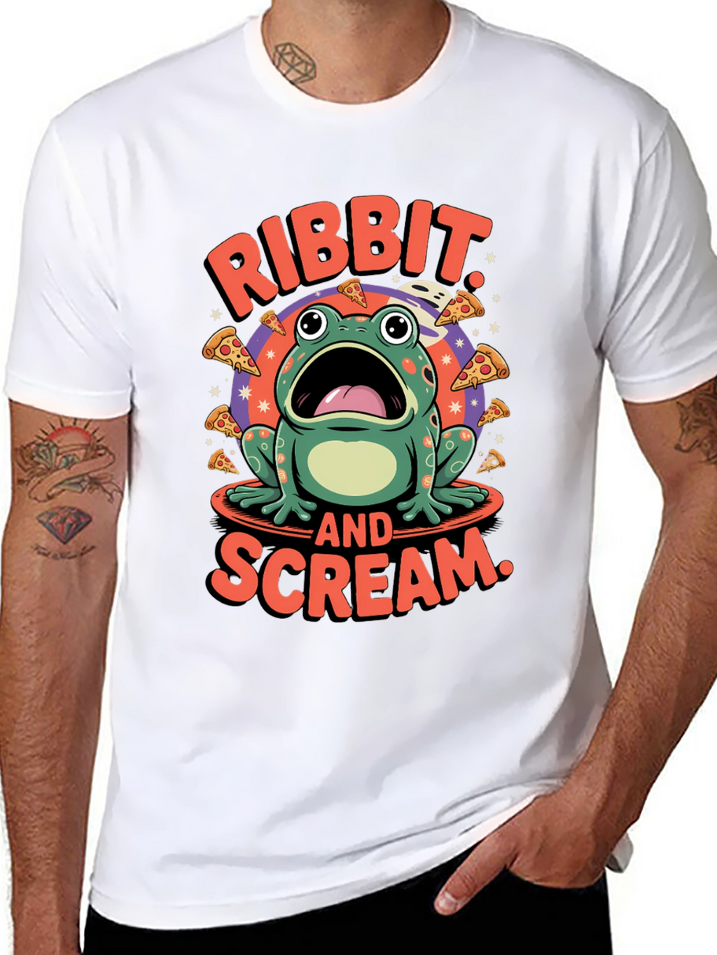 Ribbit & Scream T-Shirt - Frog Pizza Funny
