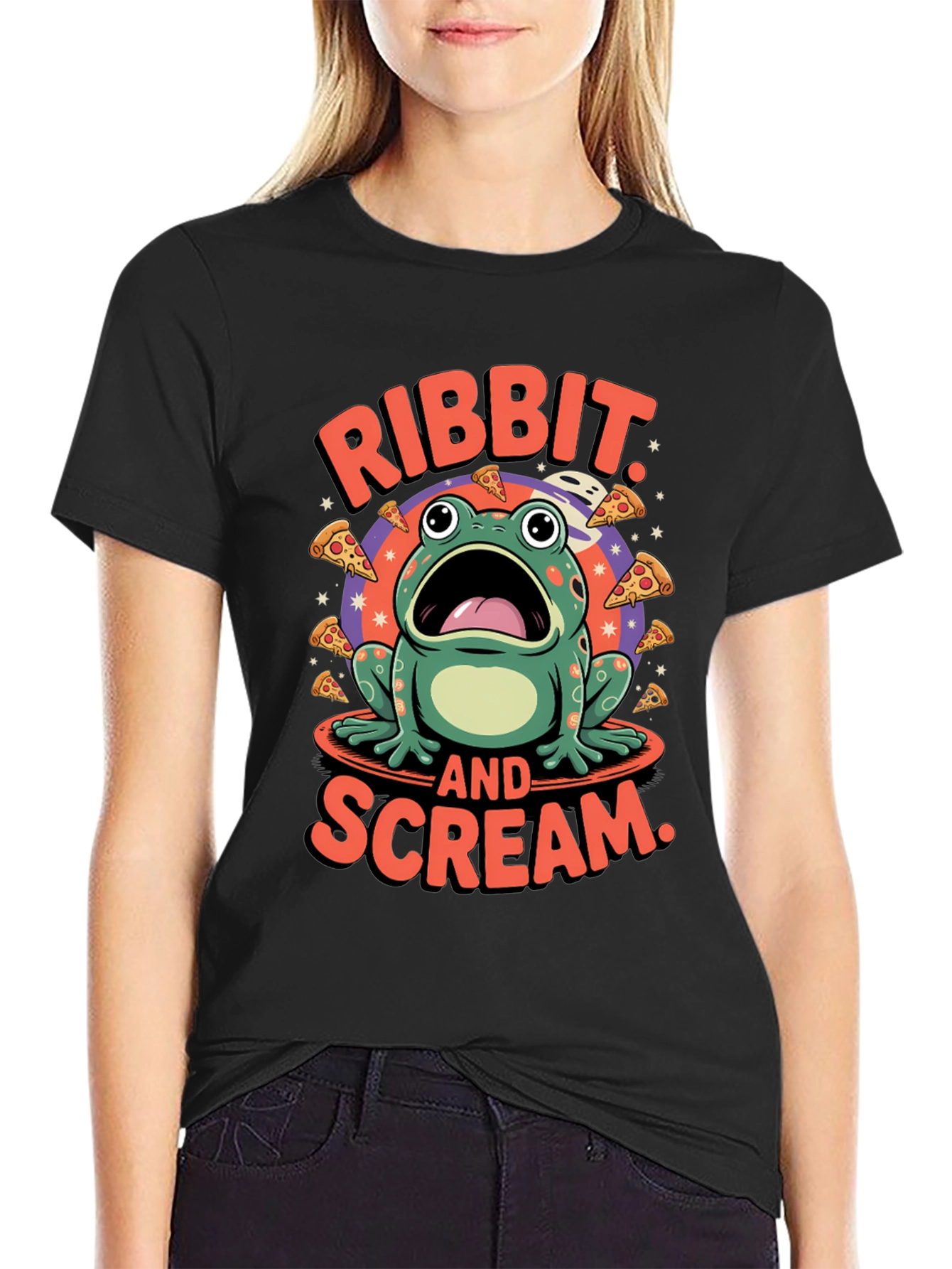 Ribbit & Scream T-Shirt - Frog Pizza Funny