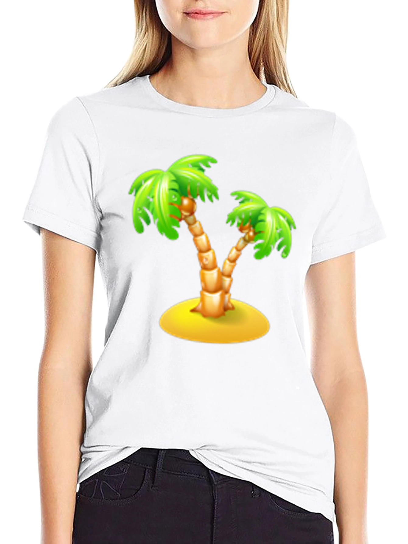 Tropical Palm Tree Graphic Tee - Black Cotton T-Shirt