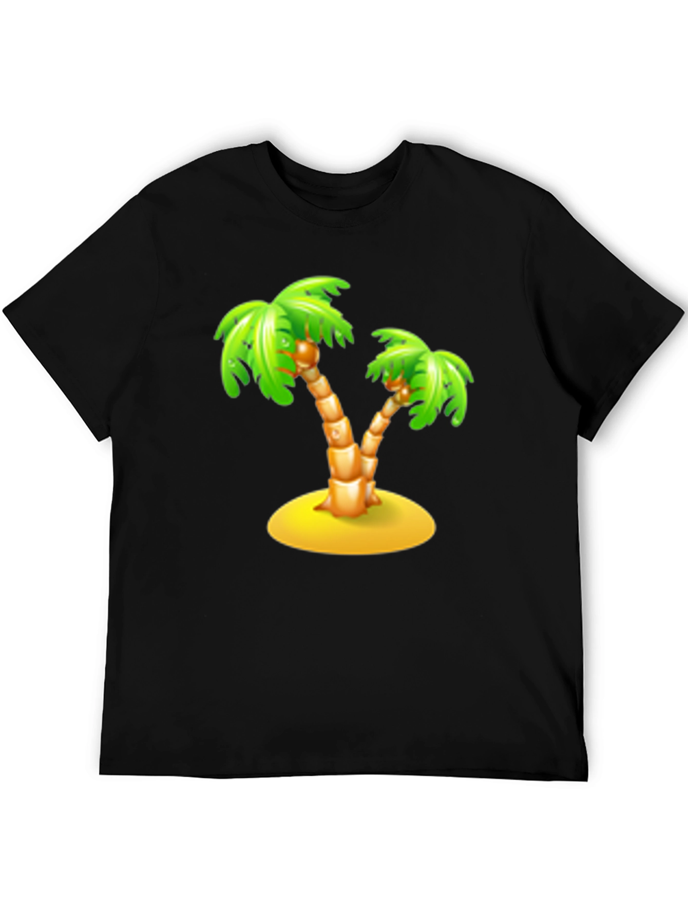 Tropical Palm Tree Graphic Tee - Black Cotton T-Shirt