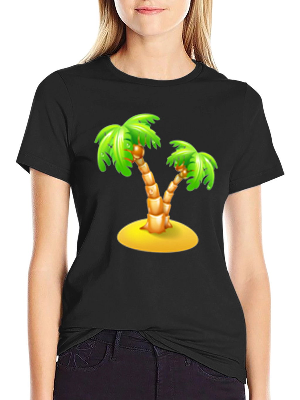Tropical Palm Tree Graphic Tee - Black Cotton T-Shirt
