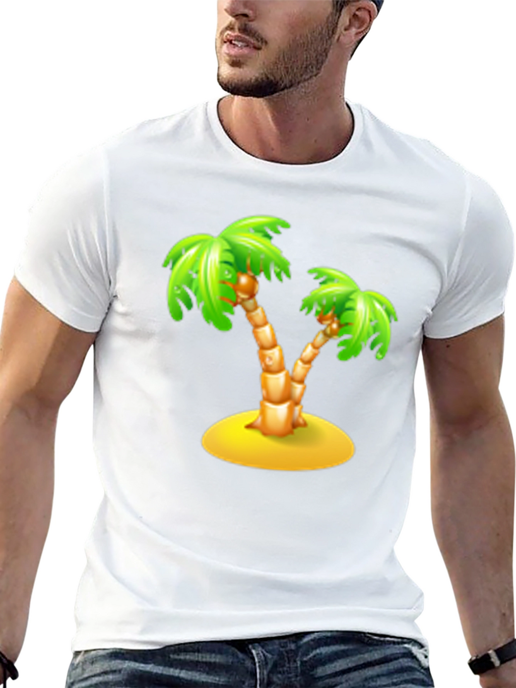 Tropical Palm Tree Graphic Tee - Black Cotton T-Shirt
