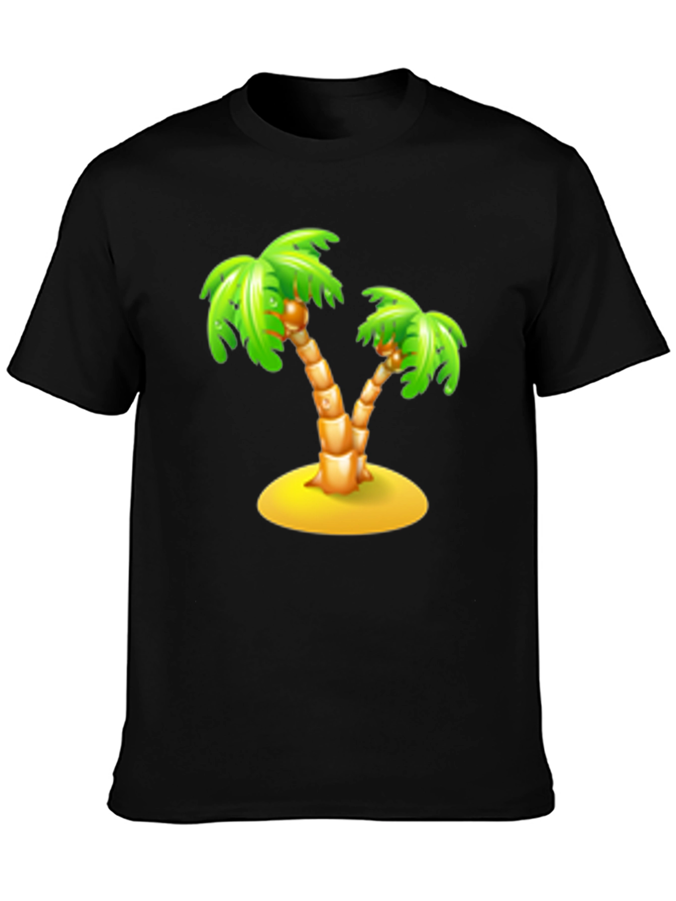 Tropical Palm Tree Graphic Tee - Black Cotton T-Shirt