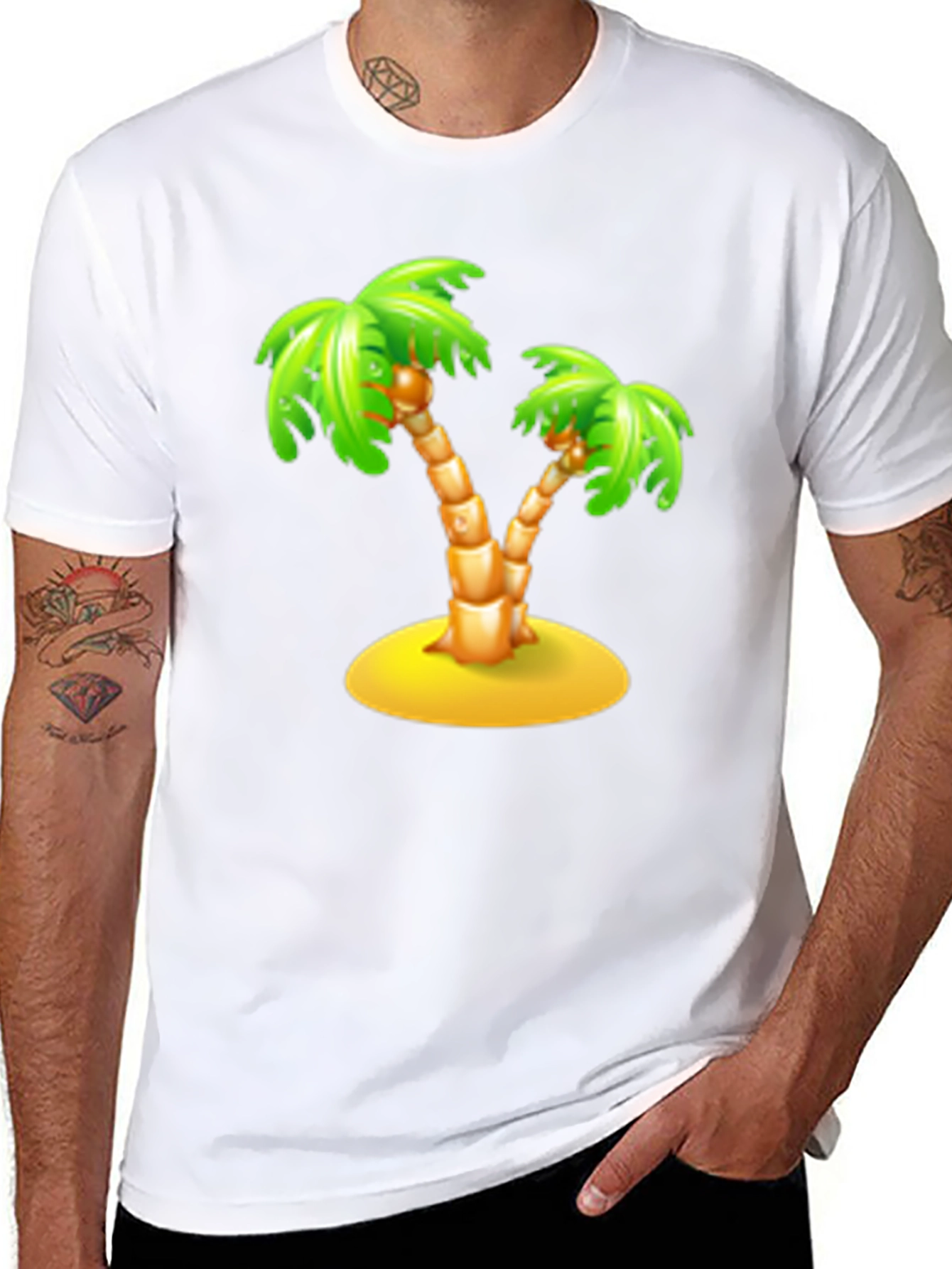 Tropical Palm Tree Graphic Tee - Black Cotton T-Shirt