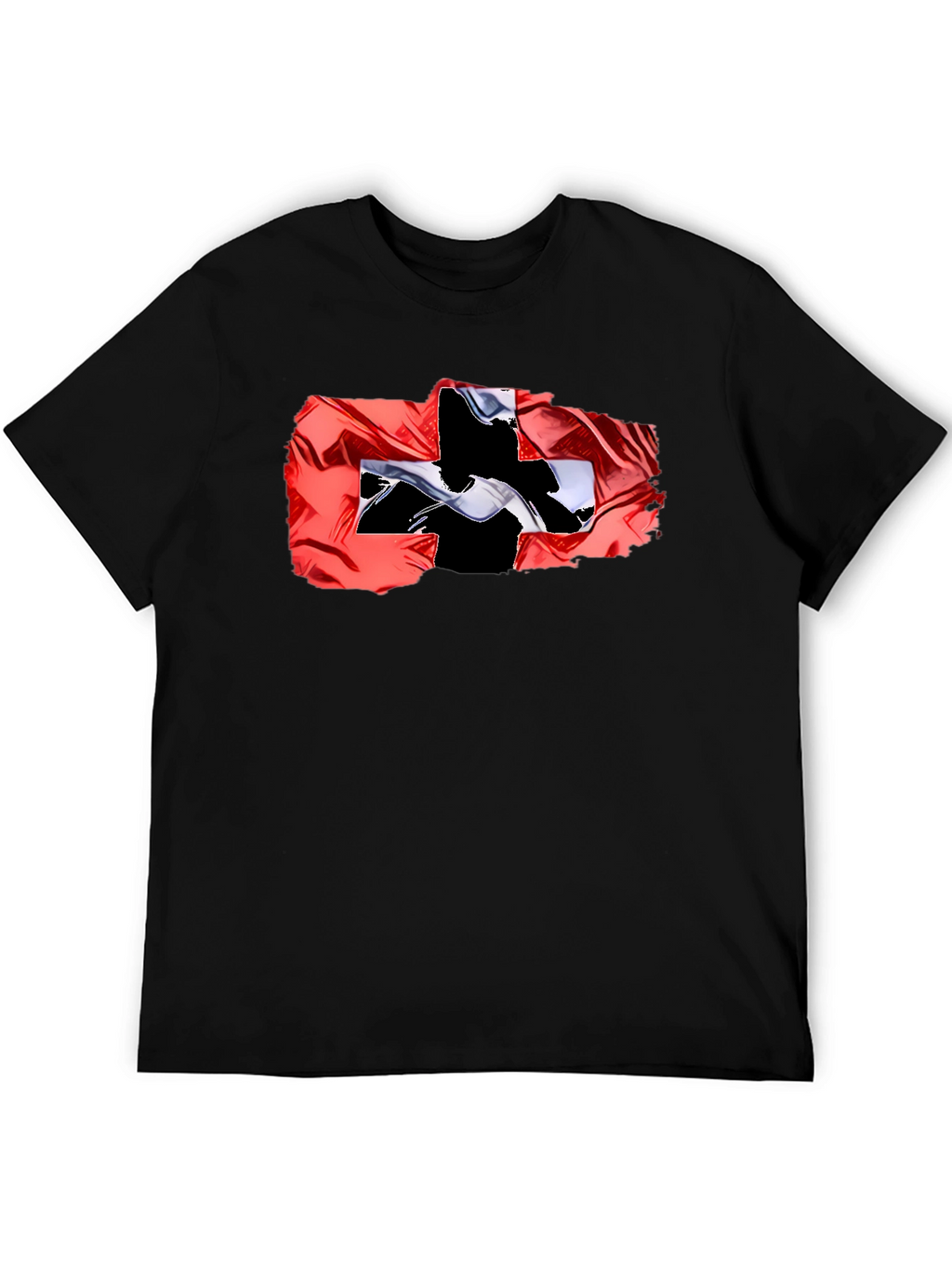 Black Tee with Swiss Flag Design