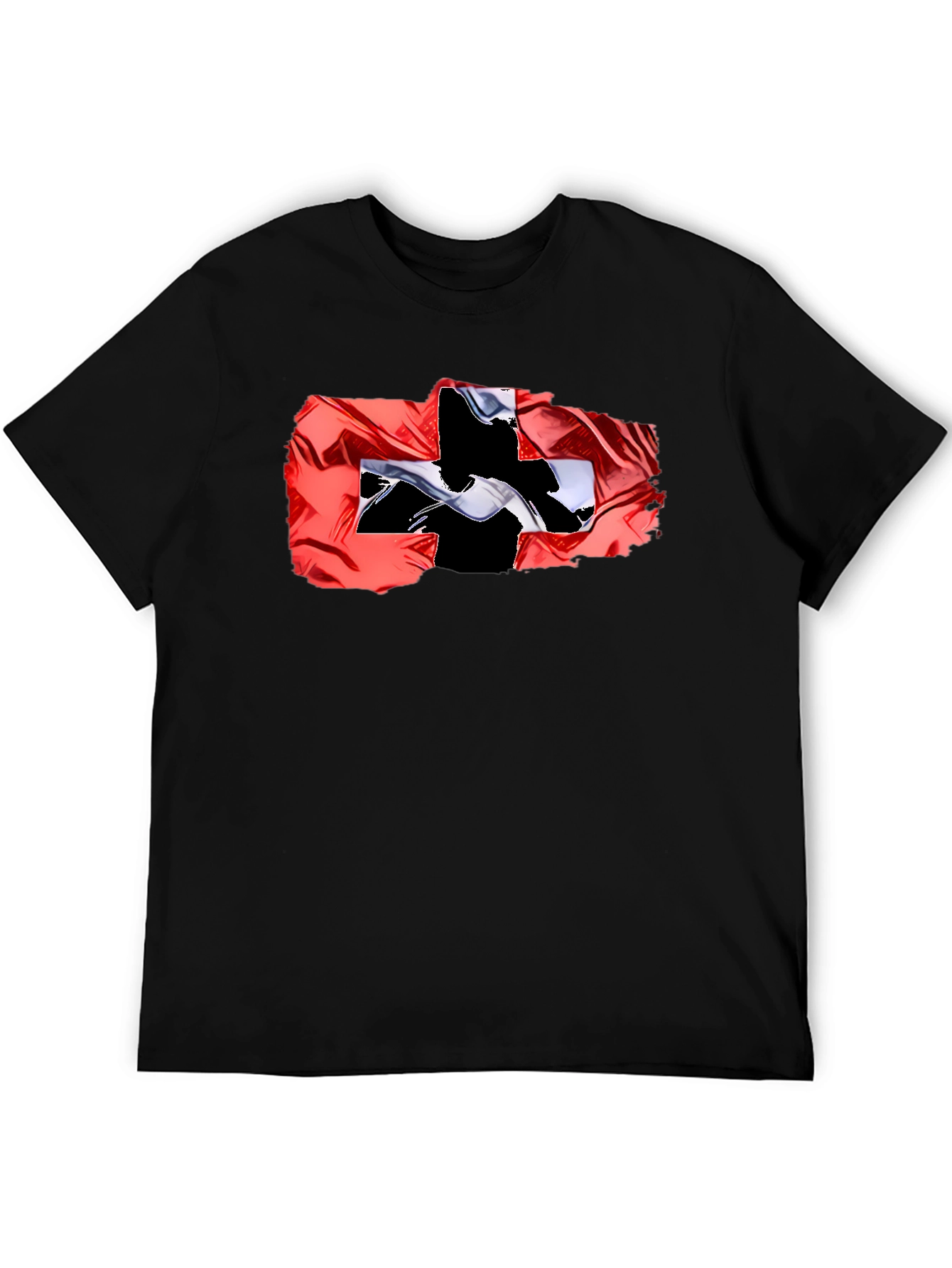 Black Tee with Swiss Flag Design