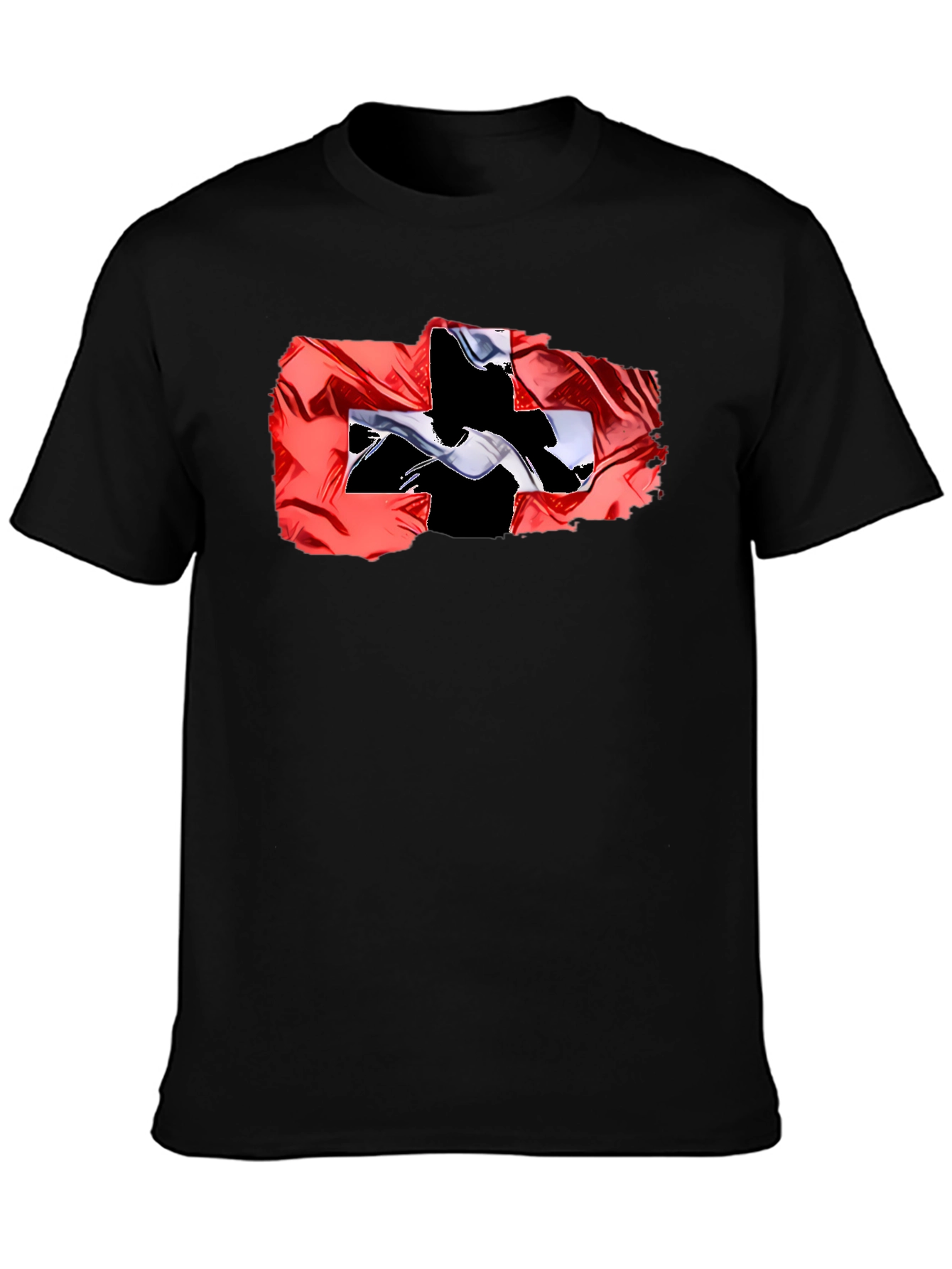 Black Tee with Swiss Flag Design