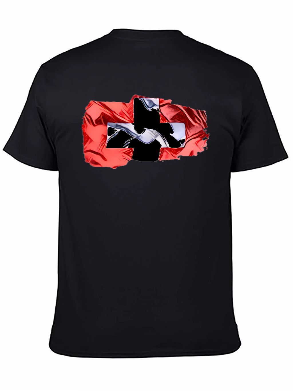 Black Tee with Swiss Flag Design