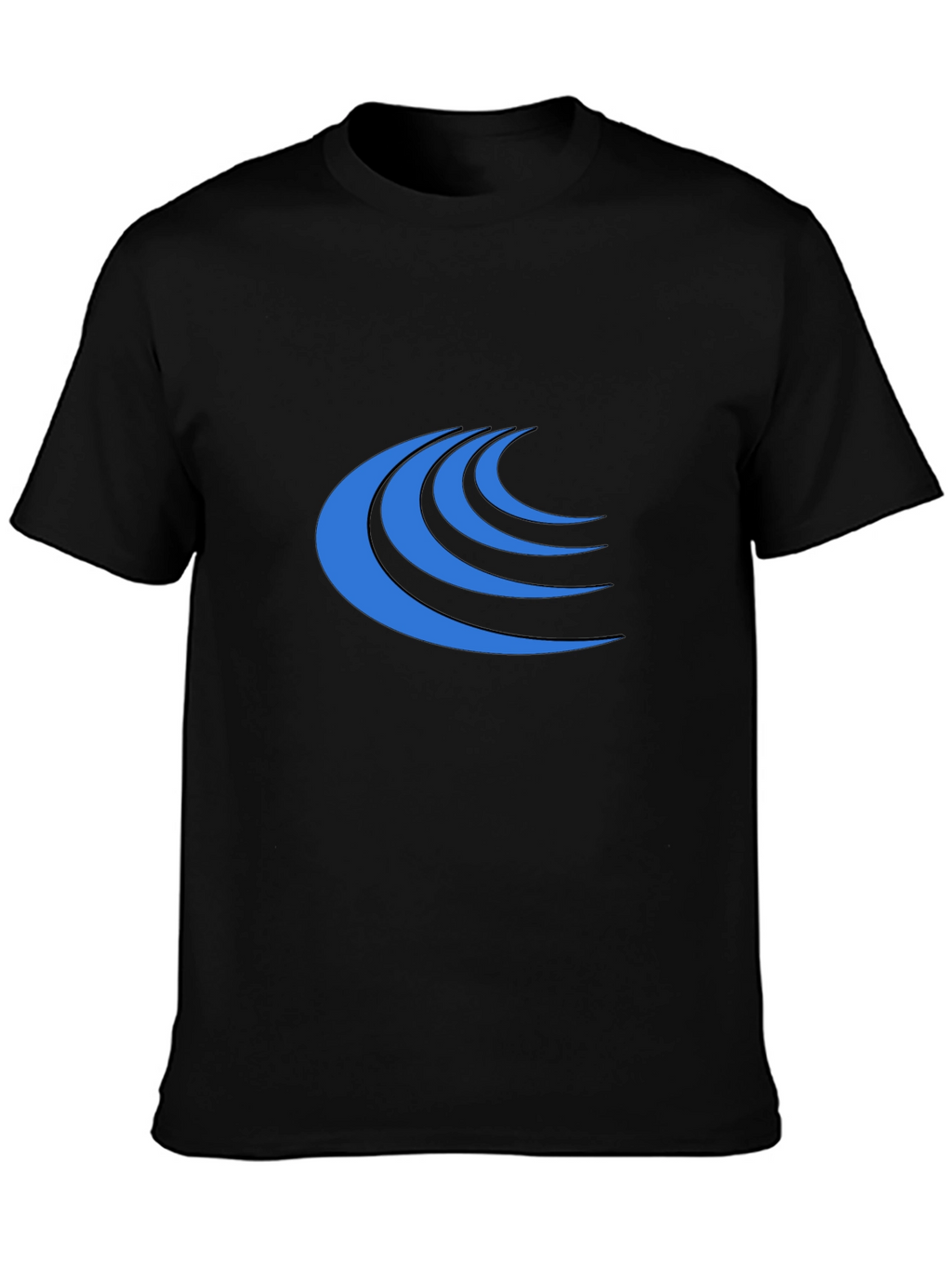 Modern Blue Wave Graphic Black T-Shirt