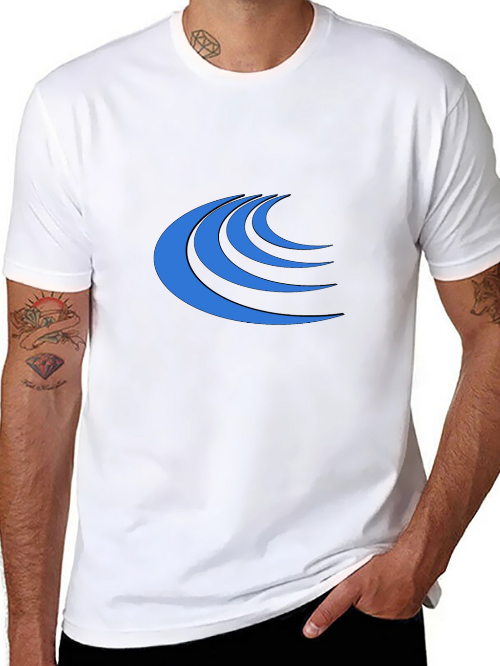 Modern Blue Wave Graphic Black T-Shirt
