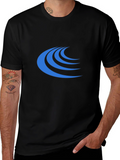 Modern Blue Wave Graphic Black T-Shirt