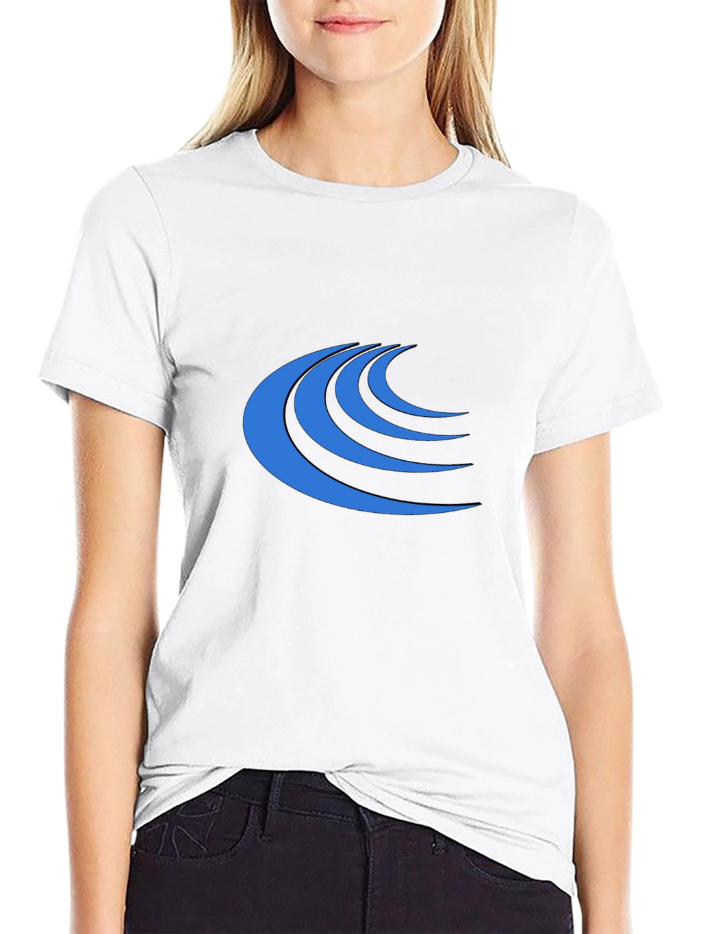 Modern Blue Wave Graphic Black T-Shirt