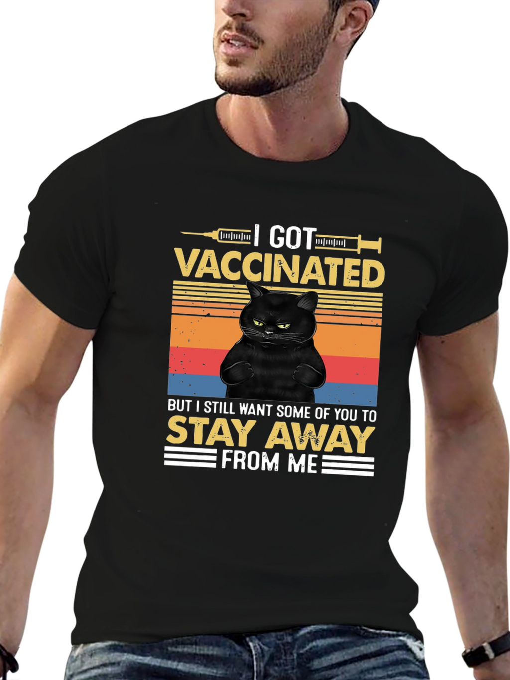 I Got Vaccinated Black Cat T-Shirt