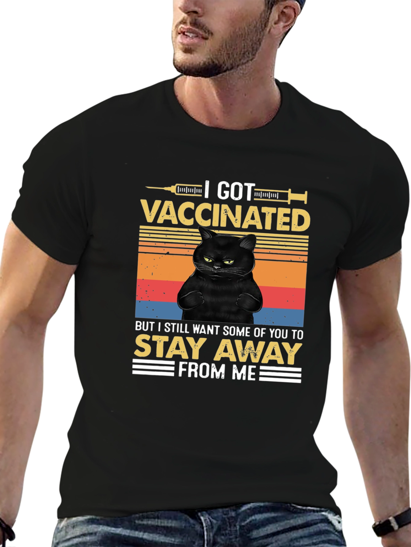 I Got Vaccinated Black Cat T-Shirt