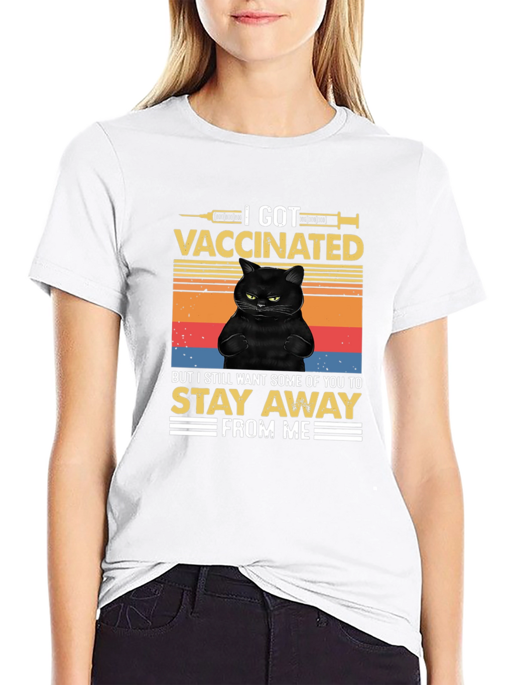 I Got Vaccinated Black Cat T-Shirt