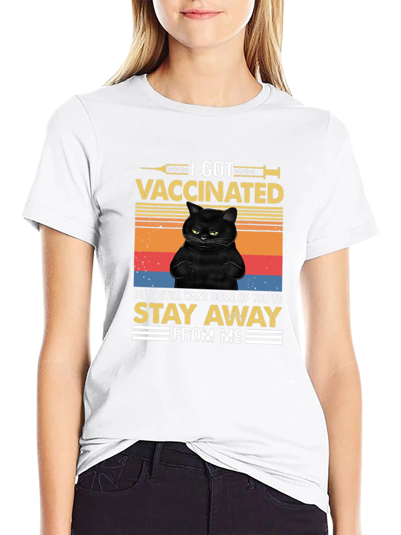 I Got Vaccinated Black Cat T-Shirt