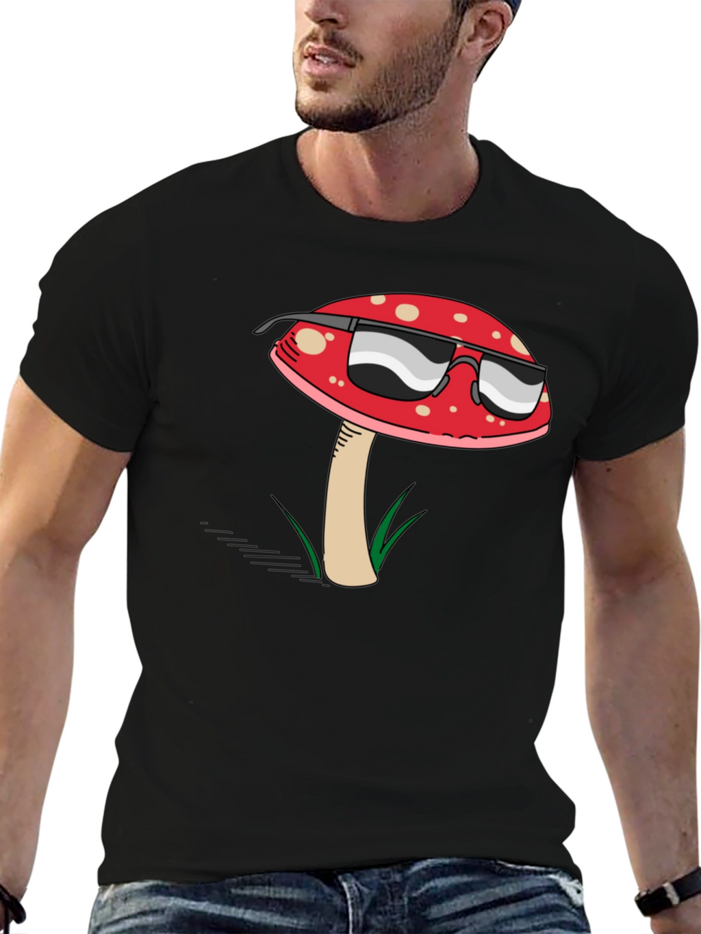 Cool Mushroom Graphic T-Shirt - Black Cotton Tee