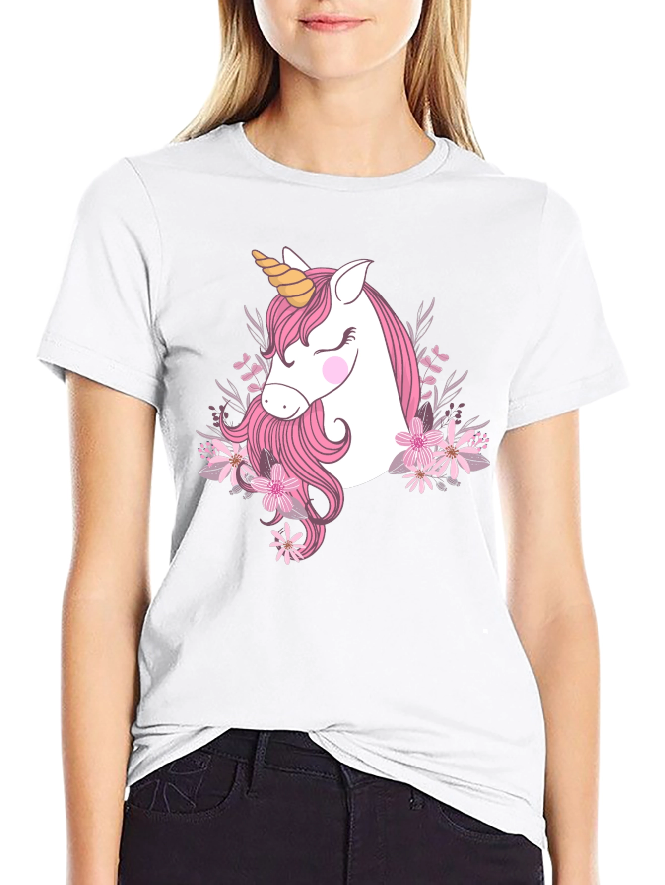 Unicorn Floral Graphic Print T-Shirt