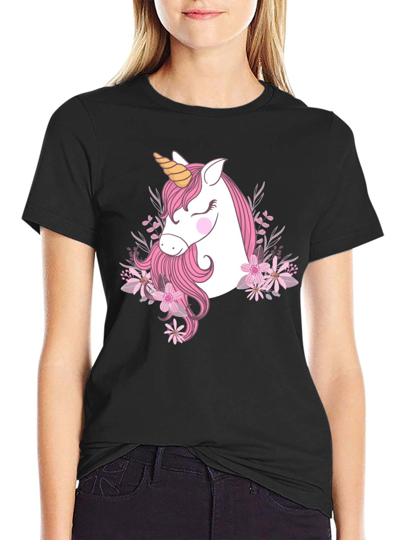 Unicorn Floral Graphic Print T-Shirt