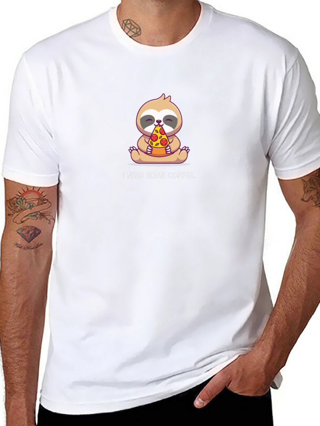 Sloth Pizza T-Shirt - I Need Some Coffee