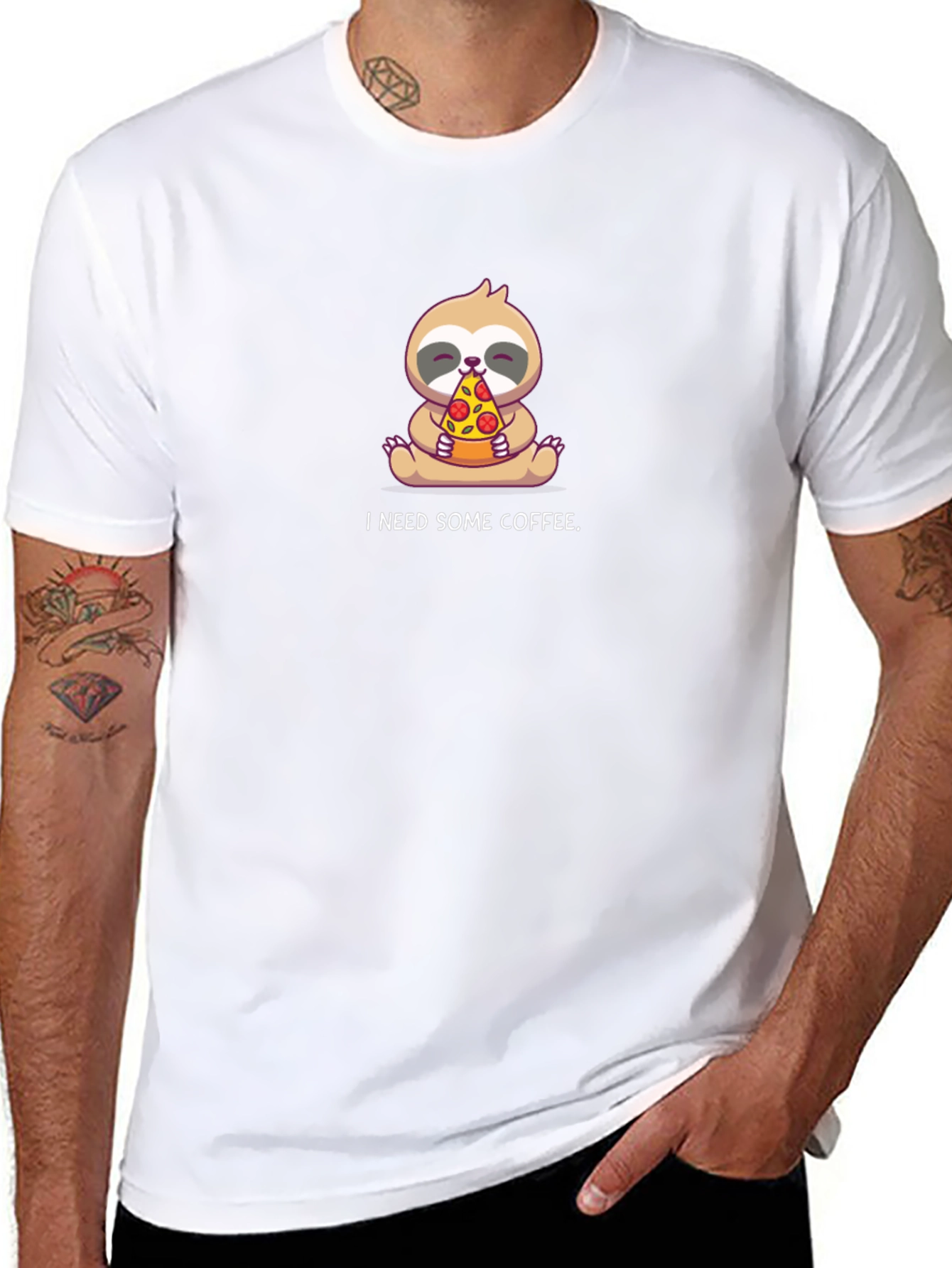 Sloth Pizza T-Shirt - I Need Some Coffee