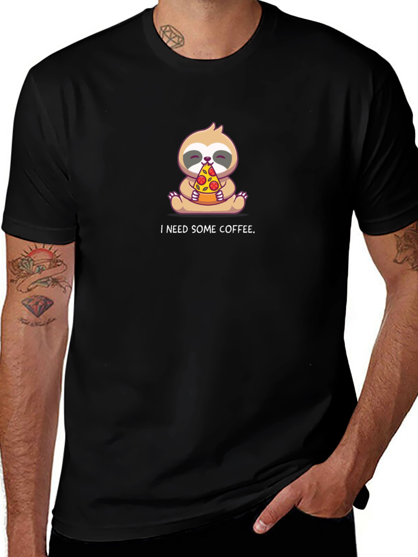 Sloth Pizza T-Shirt - I Need Some Coffee