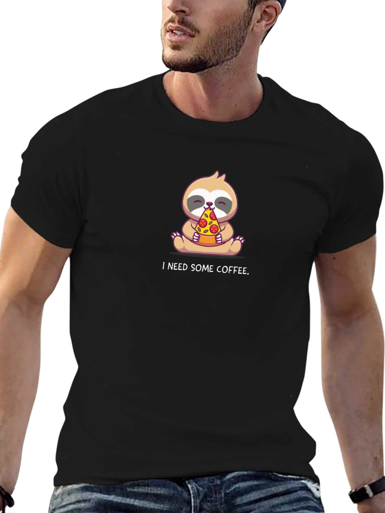 Sloth Pizza T-Shirt - I Need Some Coffee