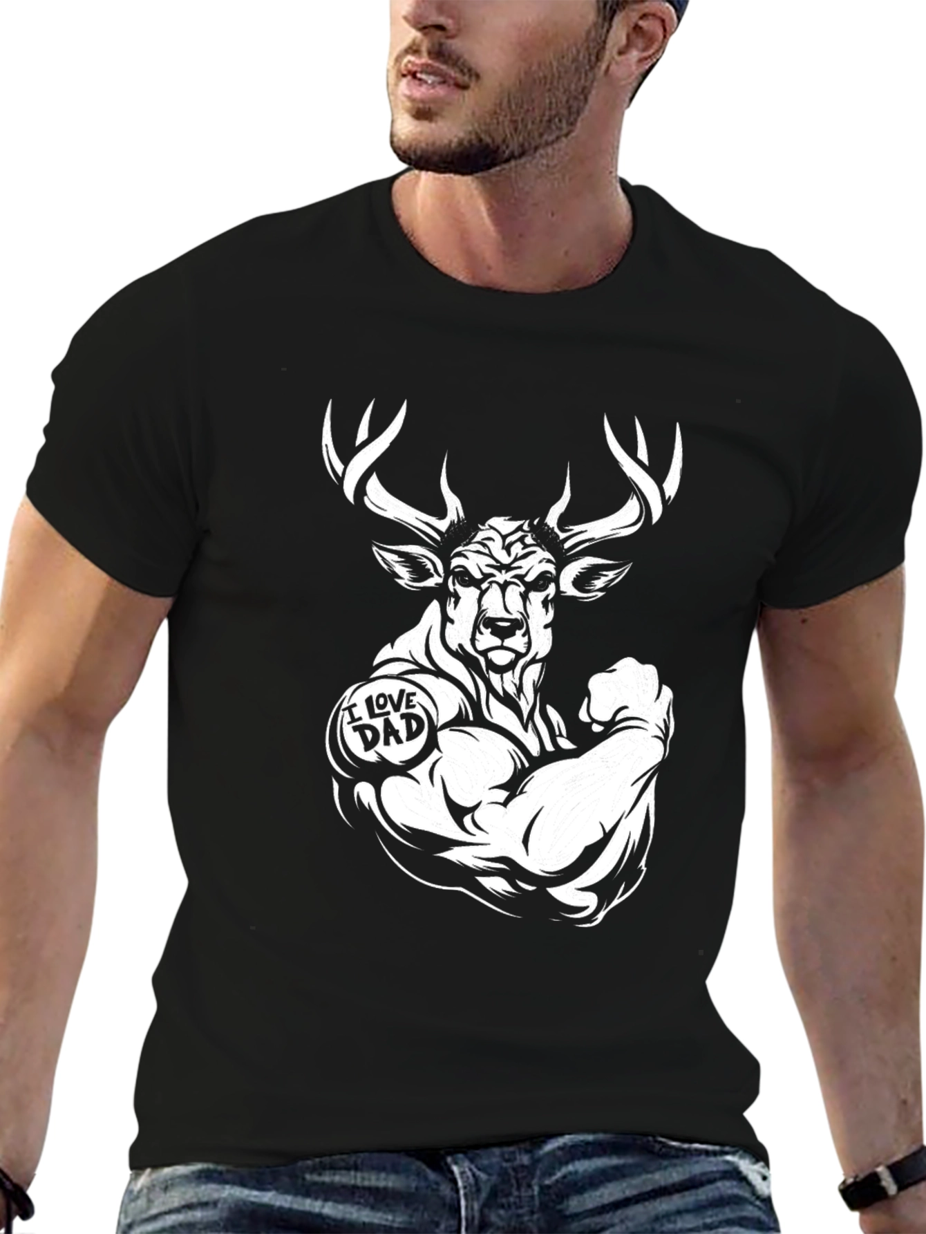 I Love Dad Deer Muscle Black T-Shirt
