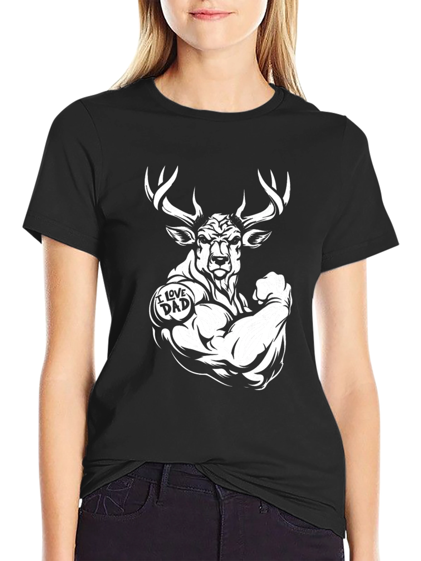 I Love Dad Deer Muscle Black T-Shirt