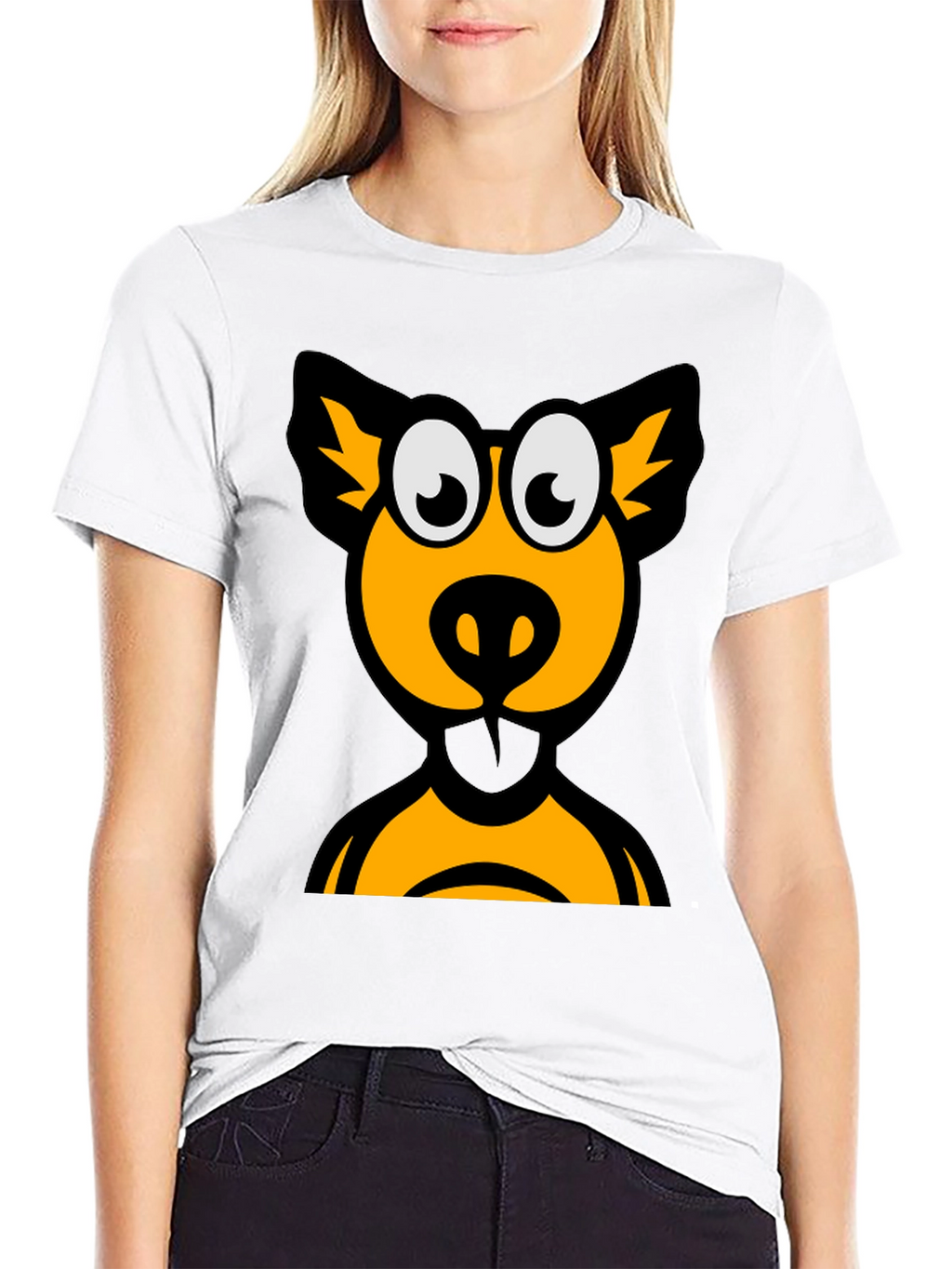 Cartoon Animal Graphic Tee - Black Cotton T-Shirt