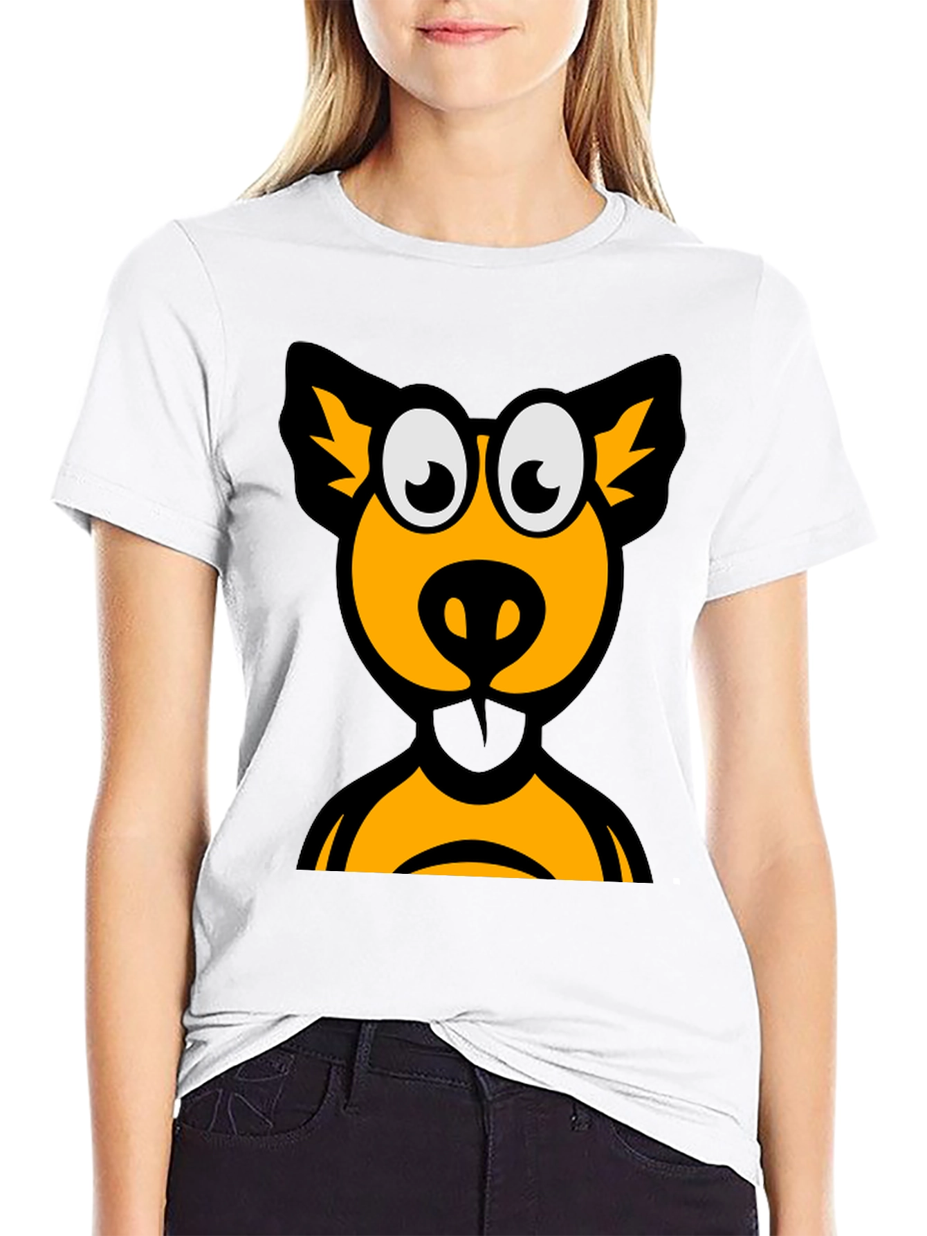 Cartoon Animal Graphic Tee - Black Cotton T-Shirt