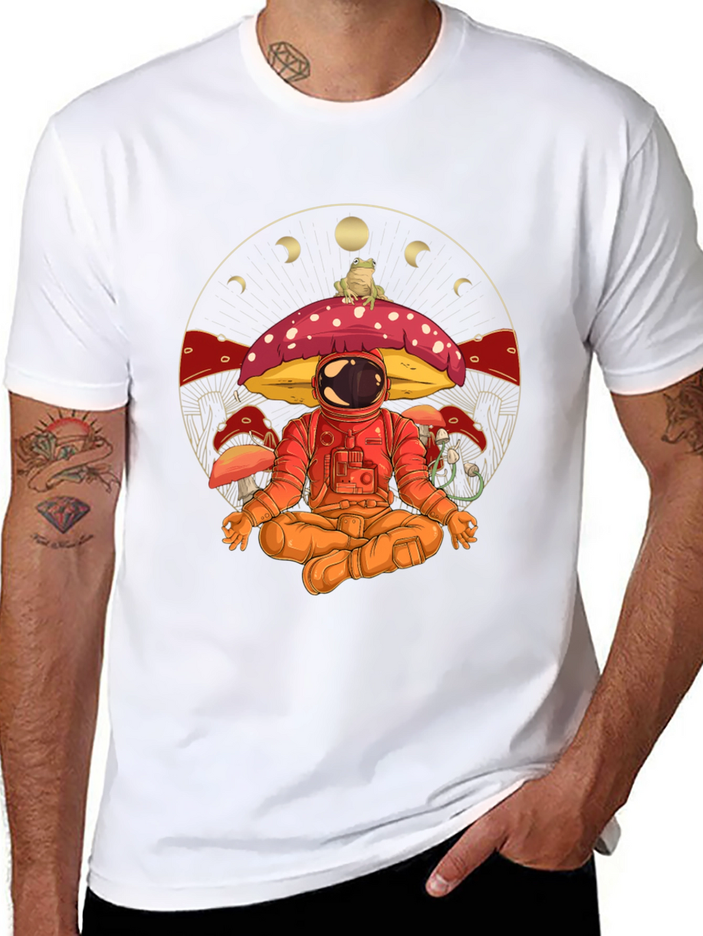 Astronaut Meditating on Mushroom Graphic T-Shirt