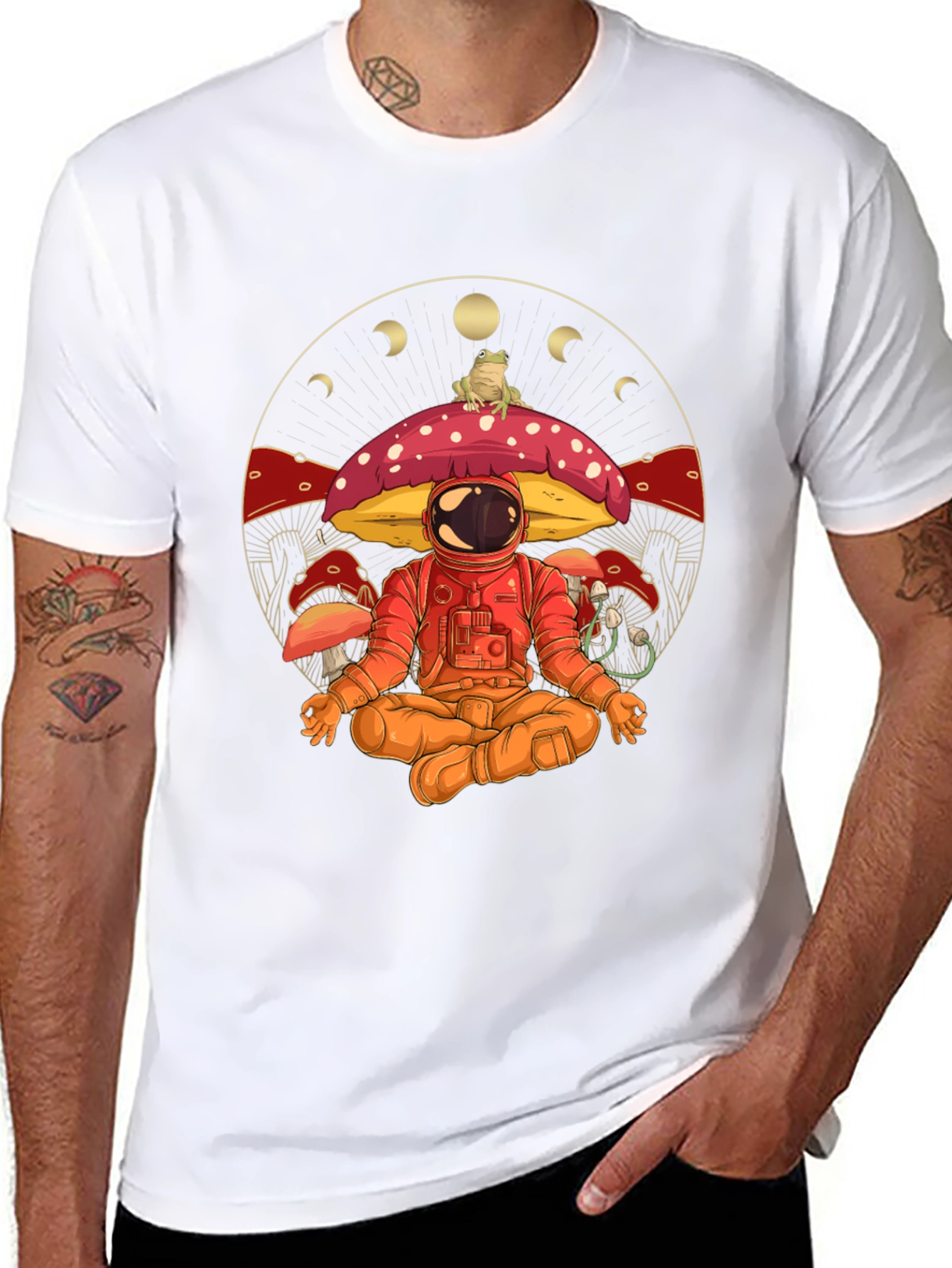 Astronaut Meditating on Mushroom Graphic T-Shirt