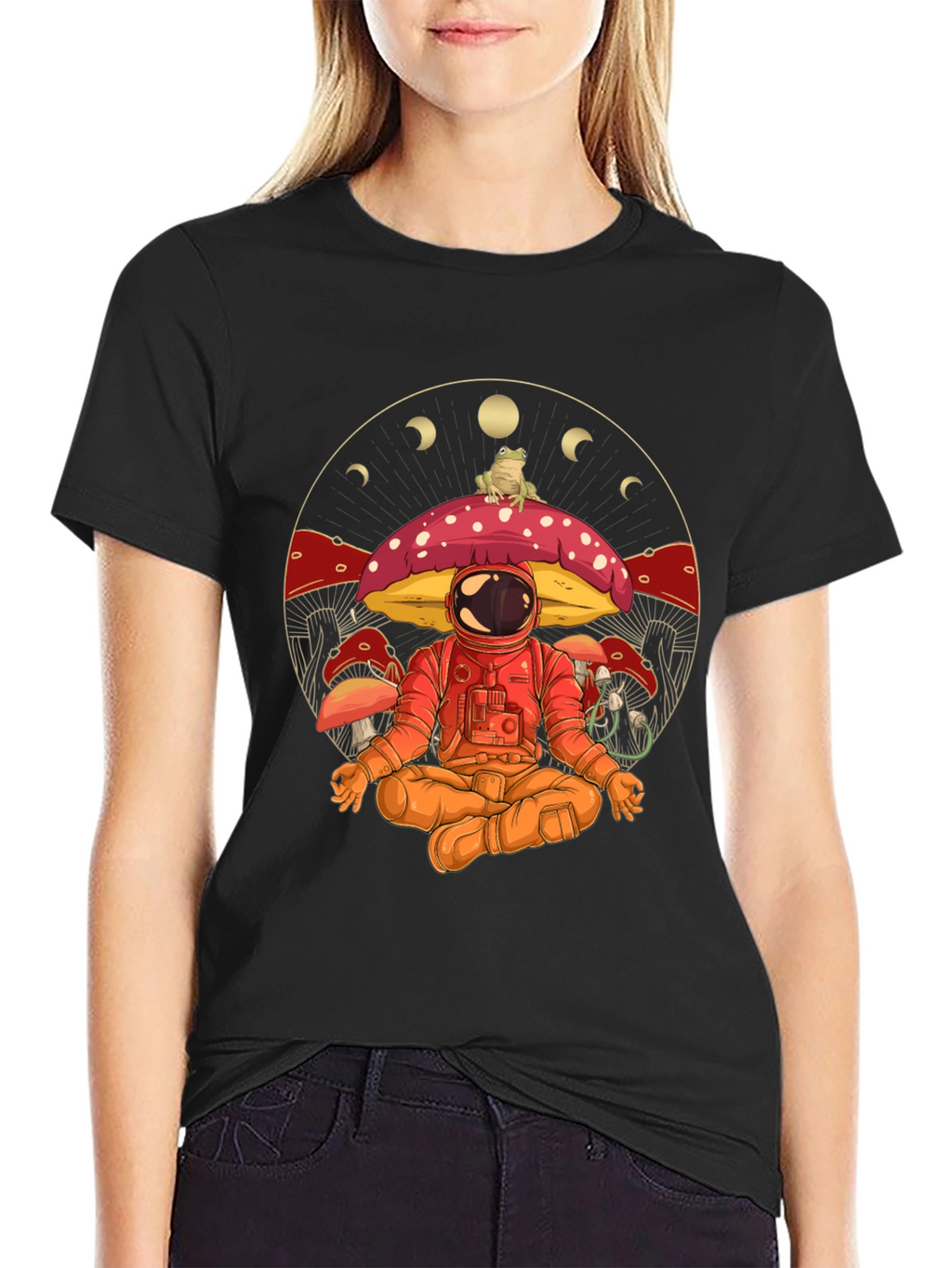 Astronaut Meditating on Mushroom Graphic T-Shirt