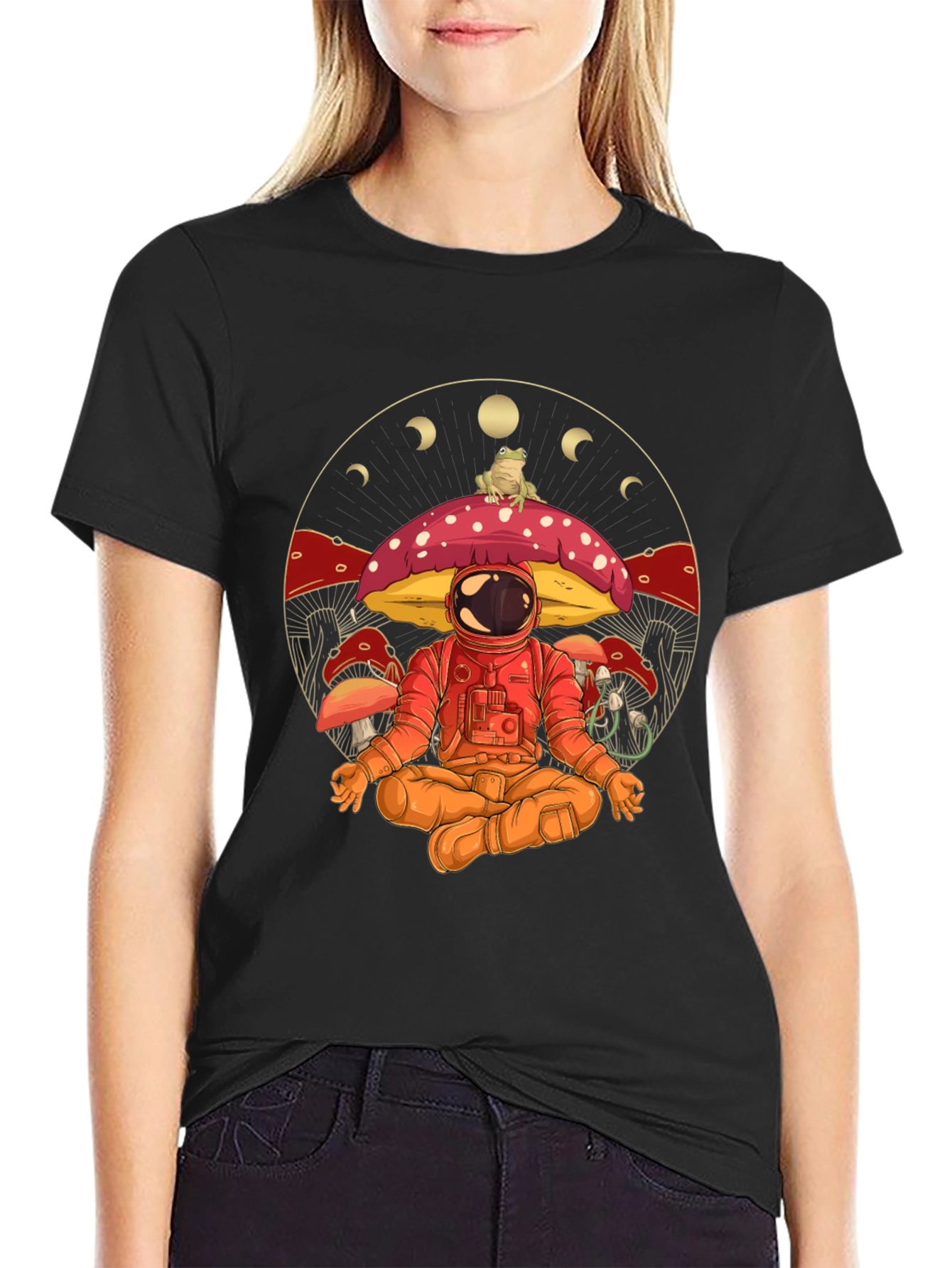 Astronaut Meditating on Mushroom Graphic T-Shirt